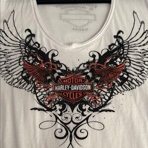 Harley-Davidson Black and White Graphic Cap Sleeve T-Shirt